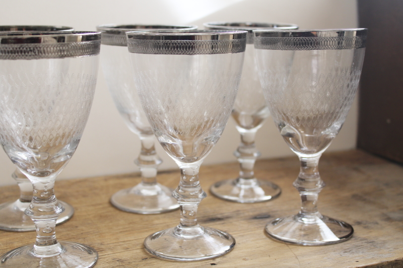 photo of set of 12 vintage Tiffin platinum band needle etched water goblets or wine glasses #6