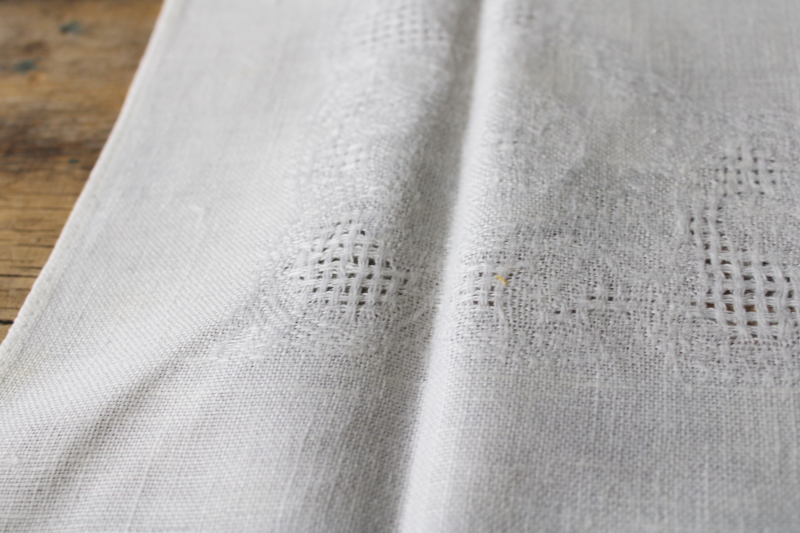 photo of set of 12 vintage linen weave cotton napkins w/ pulled drawn thread work & embroidery #2