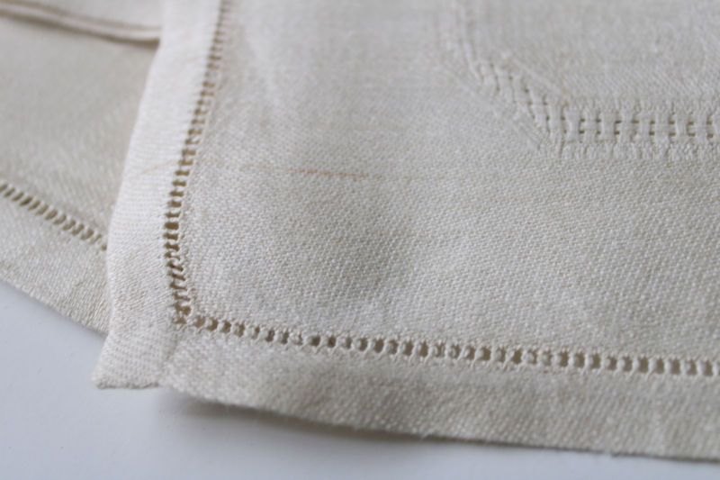 photo of set of 12 vintage pure linen damask napkins, pale ivory w/ chrysanthemums pattern  #3