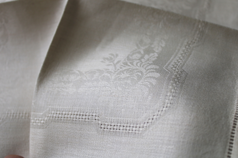 photo of set of 12 vintage pure linen damask napkins, pale ivory w/ chrysanthemums pattern  #4
