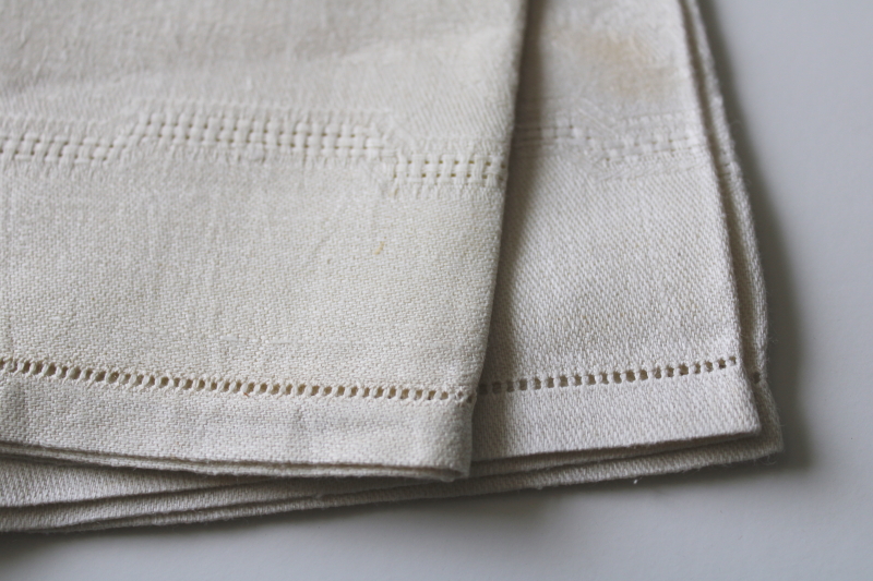 photo of set of 12 vintage pure linen damask napkins, pale ivory w/ chrysanthemums pattern  #5