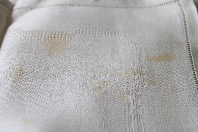 photo of set of 12 vintage pure linen damask napkins, pale ivory w/ chrysanthemums pattern  #7