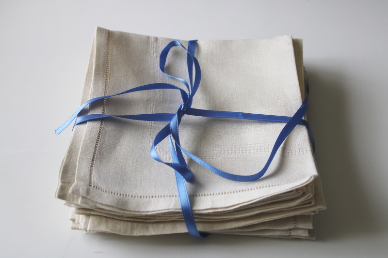 photo of set of 12 vintage pure linen damask napkins, pale ivory w/ chrysanthemums pattern  #8
