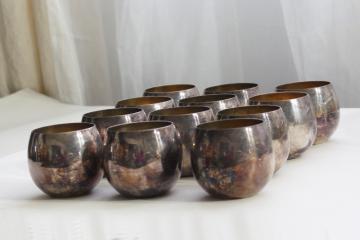 catalog photo of set of 12 vintage silver plate punch cups, Revere style roly poly tumblers