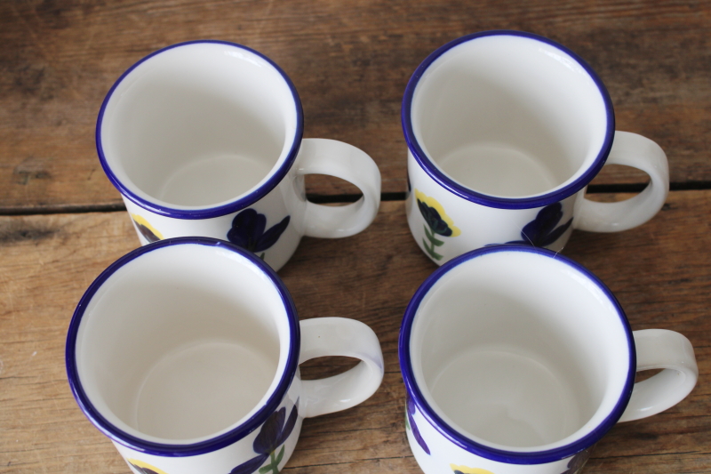 photo of set of 4 Dansk San Nicolo pattern mugs, cobalt blue & yellow flowers on white  #2