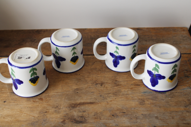photo of set of 4 Dansk San Nicolo pattern mugs, cobalt blue & yellow flowers on white  #3