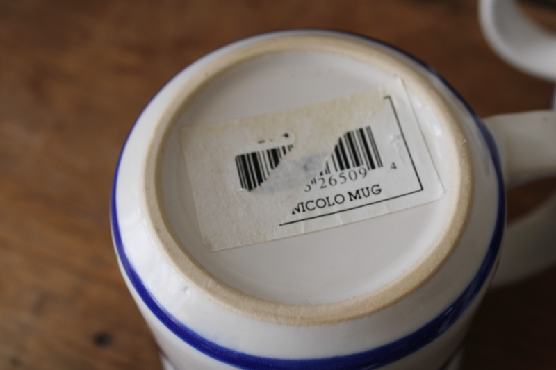photo of set of 4 Dansk San Nicolo pattern mugs, cobalt blue & yellow flowers on white  #4