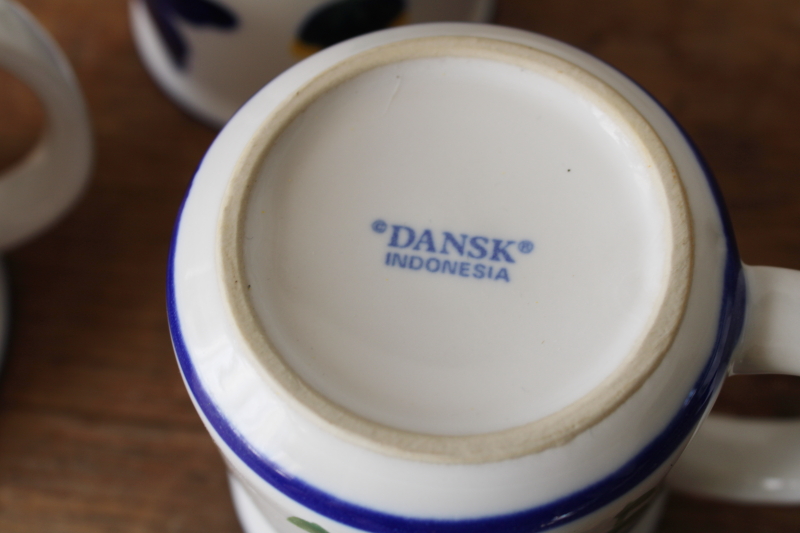 photo of set of 4 Dansk San Nicolo pattern mugs, cobalt blue & yellow flowers on white  #5