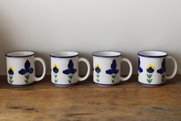 catalog photo of set of 4 Dansk San Nicolo pattern mugs, cobalt blue & yellow flowers on white 