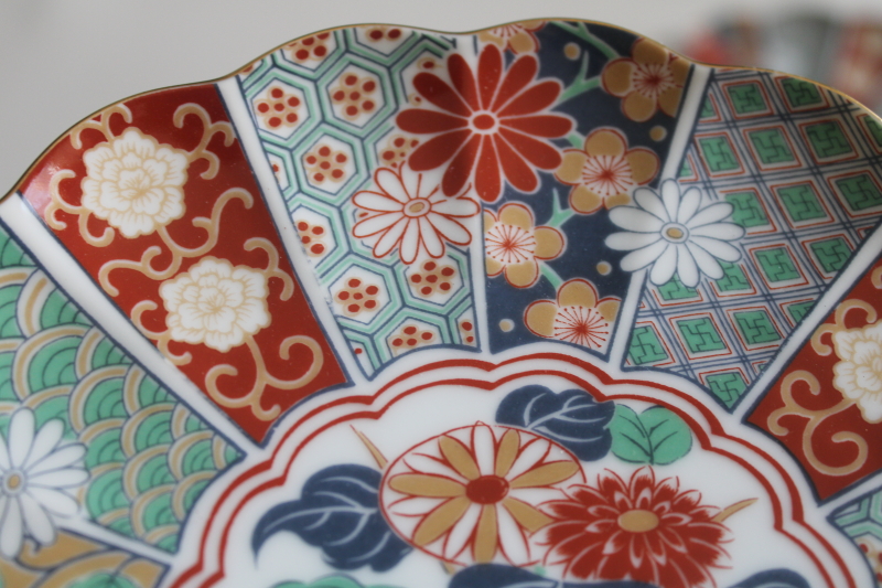 photo of set of 4 Imari fan pattern plates, vintage Arita ware hand painted Japan porcelain  #5