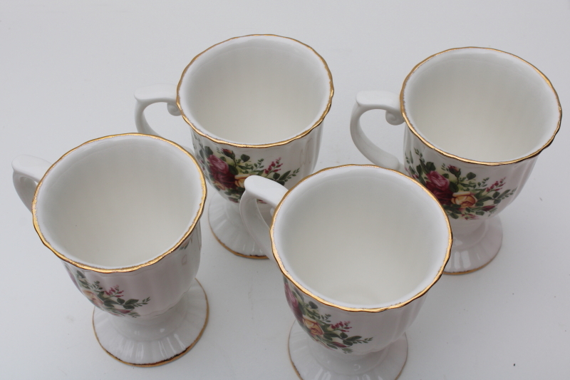 photo of set of 4 Royal Albert Old Country Roses fluted mugs, large cups for coffee or tea #4