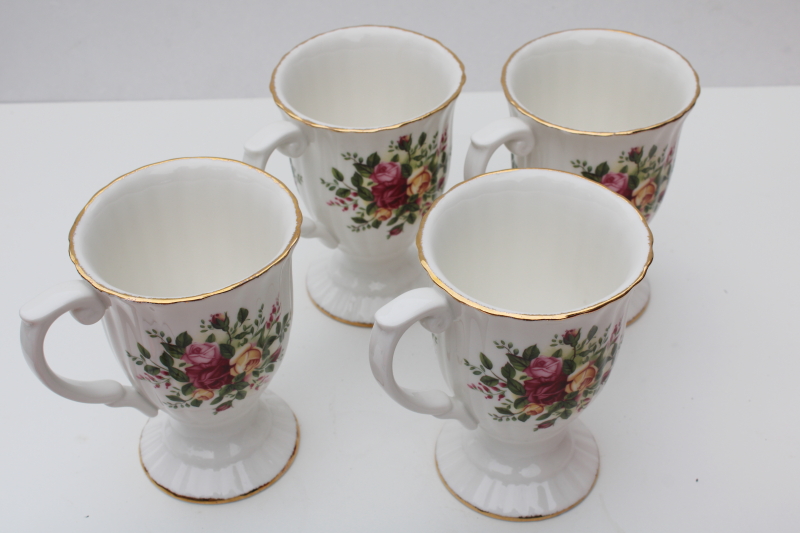 photo of set of 4 Royal Albert Old Country Roses fluted mugs, large cups for coffee or tea #5