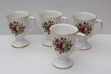 catalog photo of set of 4 Royal Albert Old Country Roses fluted mugs, large cups for coffee or tea