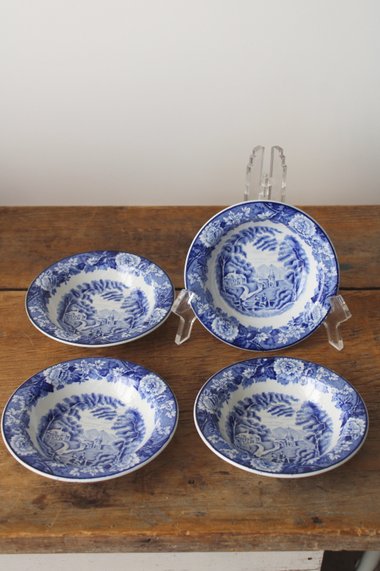 photo of set of 4 blue & white fruit bowls English Scenery transferware print  #1