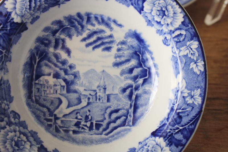 photo of set of 4 blue & white fruit bowls English Scenery transferware print  #2
