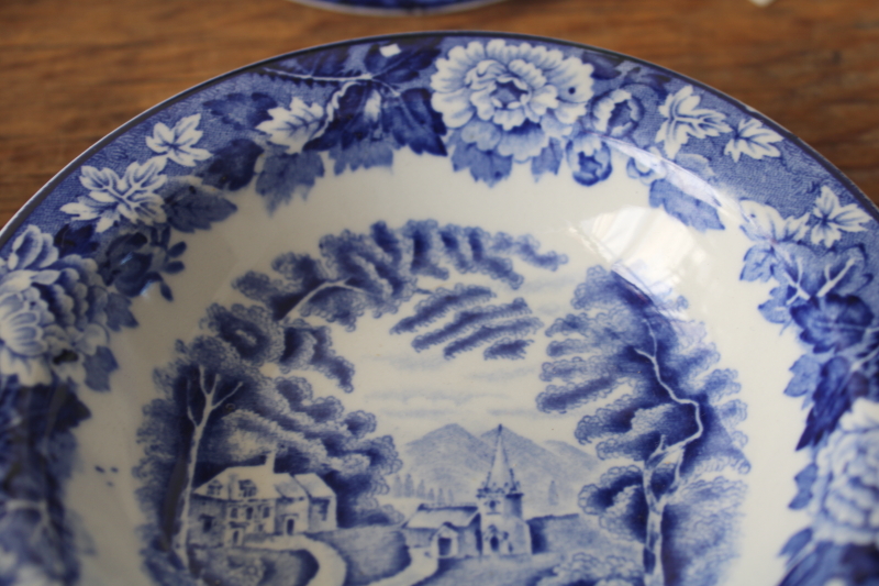 photo of set of 4 blue & white fruit bowls English Scenery transferware print  #3