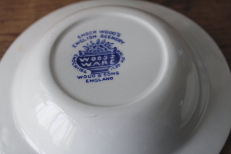 photo of set of 4 blue & white fruit bowls English Scenery transferware print  #4