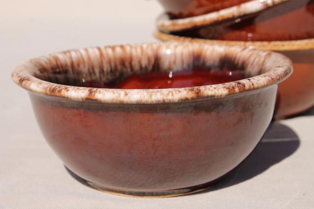 photo of set of 4 brown drip stoneware bowls, vintage Hull oven proof pottery mirror brown glaze #3