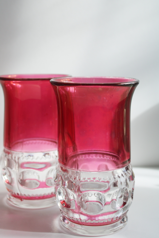 photo of set of 4 tumblers vintage Kings Crown ruby red stain flashed color band  #2