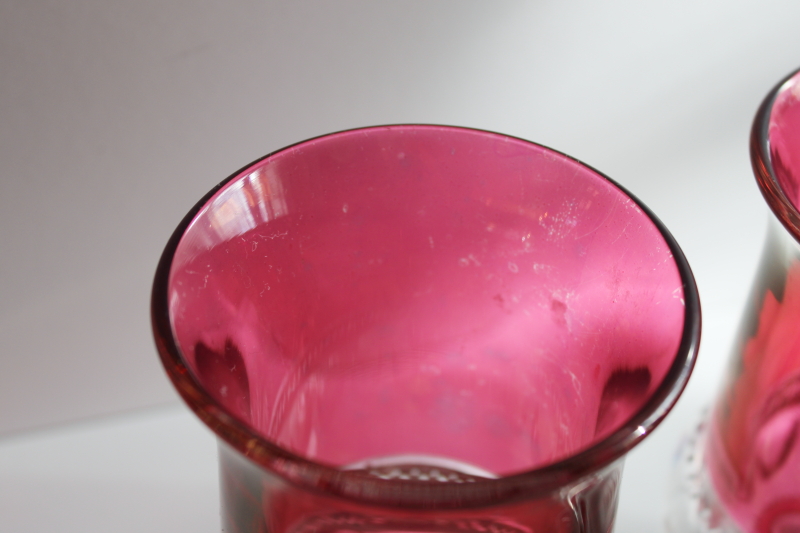 photo of set of 4 tumblers vintage Kings Crown ruby red stain flashed color band  #3