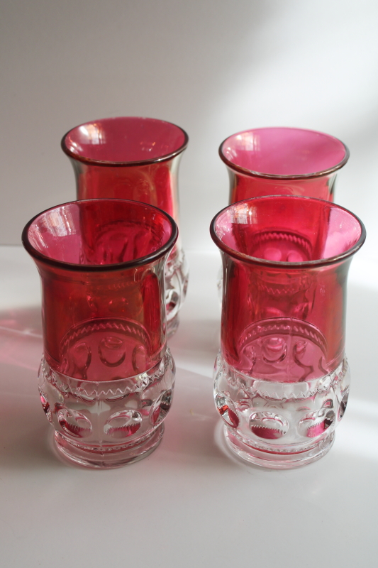 photo of set of 4 tumblers vintage Kings Crown ruby red stain flashed color band  #5