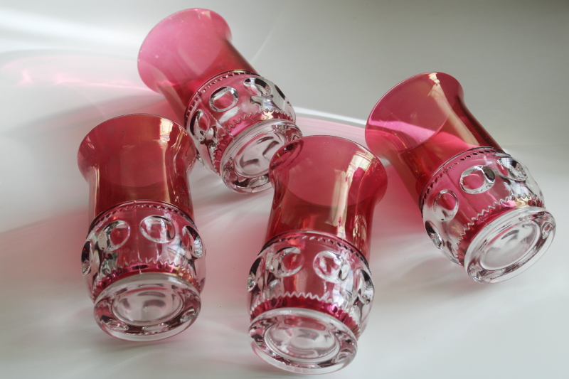photo of set of 4 tumblers vintage Kings Crown ruby red stain flashed color band  #6