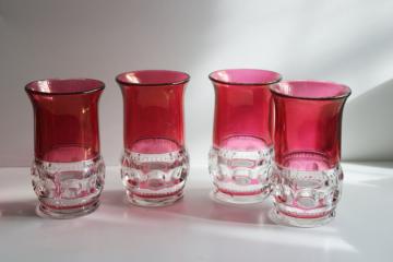 set of 4 tumblers vintage Kings Crown ruby red stain flashed color band 