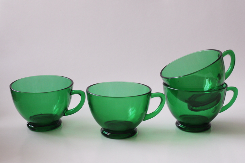 photo of set of 4 vintage forest green glass punch cups or snack set teacups, Anchor Hocking  #1