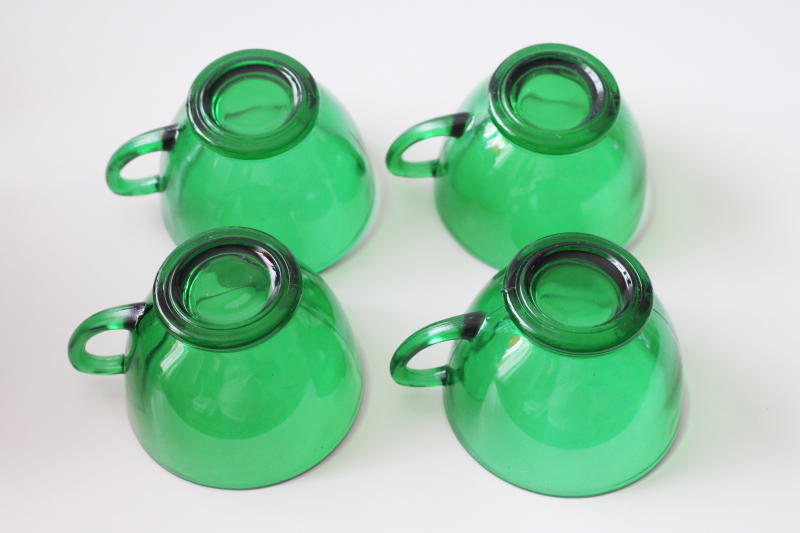 photo of set of 4 vintage forest green glass punch cups or snack set teacups, Anchor Hocking  #3