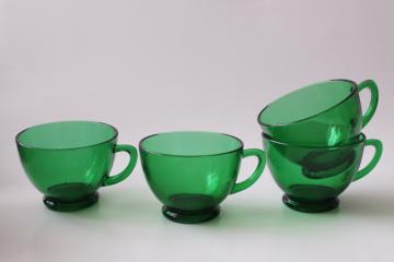 set of 4 vintage forest green glass punch cups or snack set teacups, Anchor Hocking 