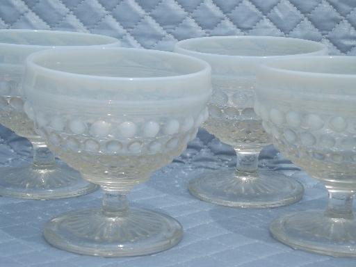 photo of set of 4 vintage moonstone opalescent hobnail glass sherbet dishes #1