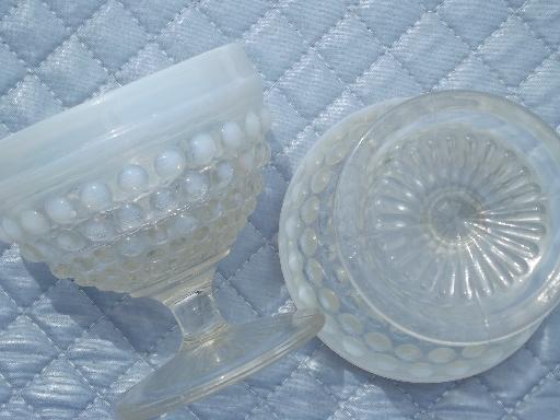 photo of set of 4 vintage moonstone opalescent hobnail glass sherbet dishes #3