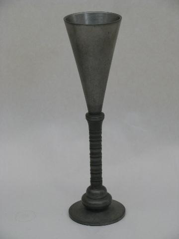 photo of set of 4 vintage pewter wine goblets, tall thin gothic renaissance style shape #2