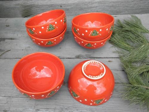 photo of set of 6 Christmas Tree soup or oatmeal bowls, Waechtersbach pottery #1