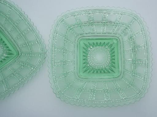 photo of set of 6 Imperial beaded block  glass plates, vintage green depression glass #4