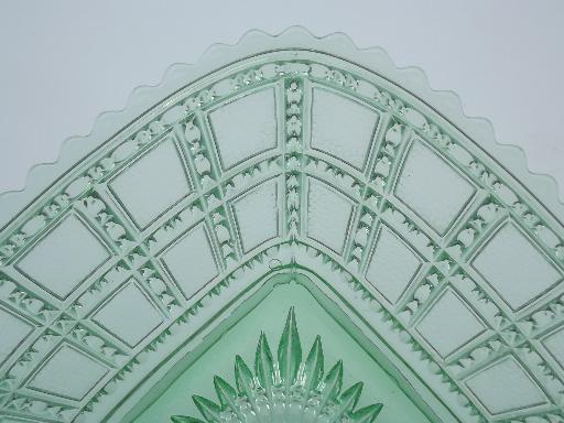 photo of set of 6 Imperial beaded block  glass plates, vintage green depression glass #5