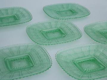 catalog photo of set of 6 Imperial beaded block  glass plates, vintage green depression glass