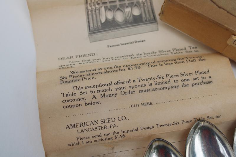 photo of set of 6 antique teaspoons, unused vintage silver plated flatware in original box #2