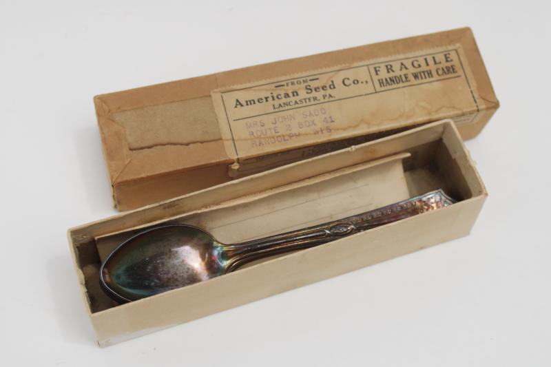 photo of set of 6 antique teaspoons, unused vintage silver plated flatware in original box #8