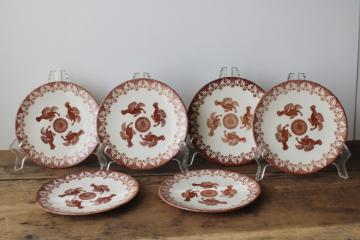 catalog photo of set of 6 ceramic plates brown chickens & sunflower print, vintage Knowles china Hen Party 