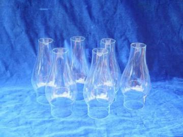 catalog photo of set of 6 glass lamp chimneys, vintage replacement hurricane chimney shades