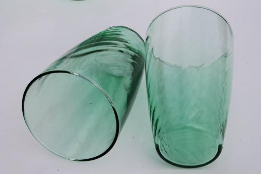 photo of set of 6 green glass drinking glasses, optic swirl pattern vintage Libbey tumblers #5