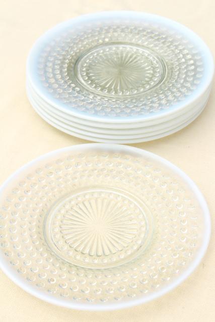 photo of set of 6 moonstone opalescent glass salad / dessert plates, vintage Anchor Hocking #1