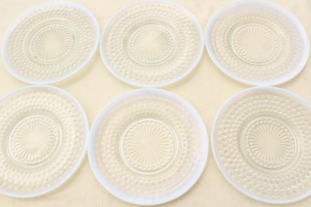 photo of set of 6 moonstone opalescent glass salad / dessert plates, vintage Anchor Hocking #2