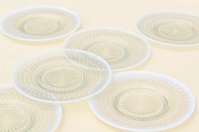 photo of set of 6 moonstone opalescent glass salad / dessert plates, vintage Anchor Hocking #3