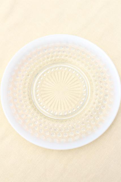 photo of set of 6 moonstone opalescent glass salad / dessert plates, vintage Anchor Hocking #4