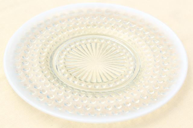 photo of set of 6 moonstone opalescent glass salad / dessert plates, vintage Anchor Hocking #5