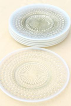 set of 6 moonstone opalescent glass salad / dessert plates, vintage Anchor Hocking