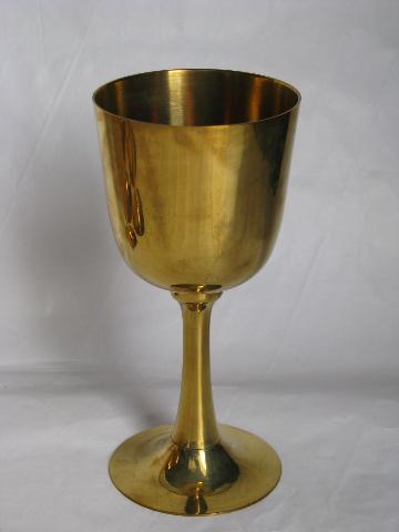 photo of set of 6 solid brass goblets, medieval gothic renaissance style vintage wine glasses #2