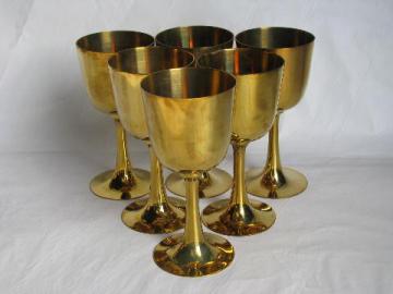 catalog photo of set of 6 solid brass goblets, medieval gothic renaissance style vintage wine glasses